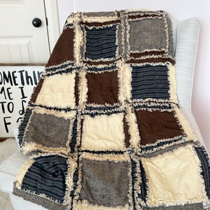 Baby Boy Rag Quilt, Handmade Quilts for Sale Boys Bedding, Tan Baby Quilt image 5