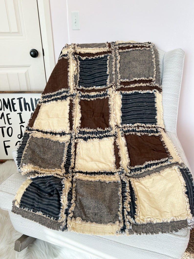 Baby Boy Rag Quilt, Handmade Quilts for Sale Boys Bedding, Tan Baby Quilt image 5