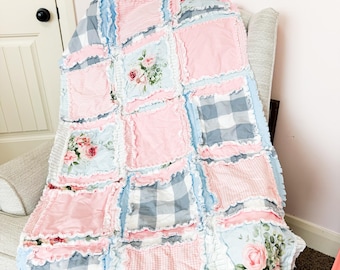 Floral Crib Bedding Set Girl, Baby Girl Quilts, Boho Baby Girl Bedding Pink Rag Quilts for Sale for Girls