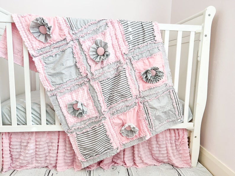 Pink Crib Skirt Girl Nursery Bedding, Pink Crib Bedding Crib Dust Ruffle image 2