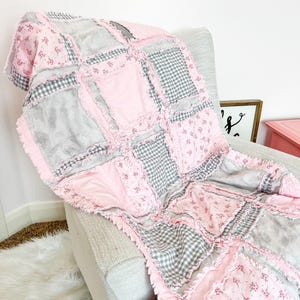 Baby Girl Quilts Pink Crib Bedding, Pink and Gray Baby Quilts, Toddler Bedding Girl Homemade Quilts for Girls