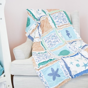 Baby Boy Quilt Nautical Crib Blanket Ocean Theme Newborn Gift Baby Shower Present Handmade Beach Quilt Blue Whale Bedding for Nursery