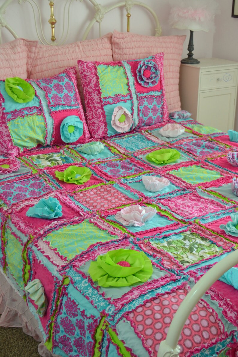 Floral Twin Quilt Girls Room Decor Handmade Rag Quilt Etsy