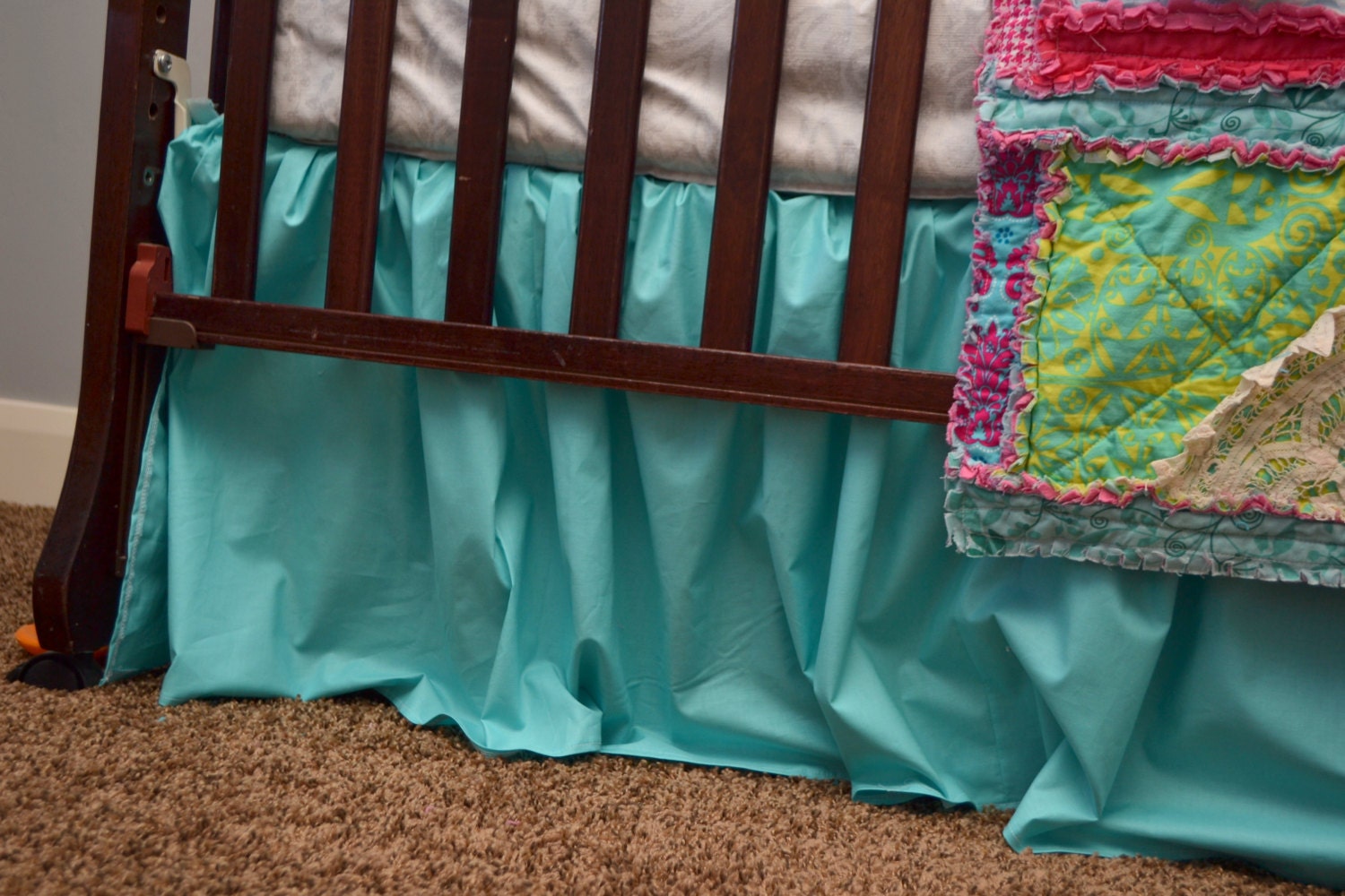 Baby Crib Skirt Turquoise or Aqua Dust Ruffle Made to Order Etsy