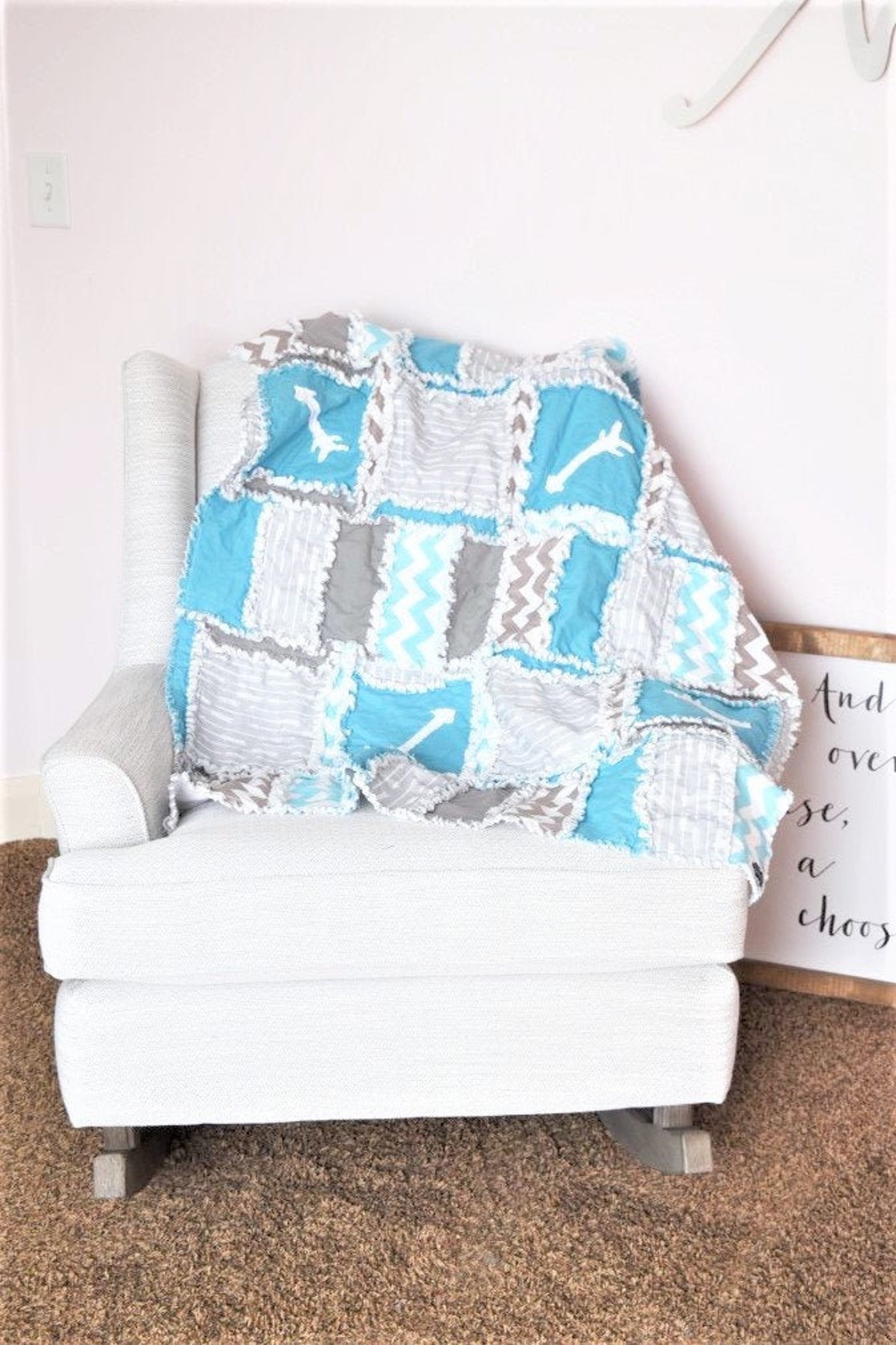 Baby Bed Quilt Aqua for Nursery Decor Handmade Quilts for Etsy
