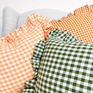 Frayed Ruffle Buffalo Check Pillow Cover, Farmhouse Cotton Cushion Sham, Decorative Pillow | Gingham Sham | Block Print Pillow