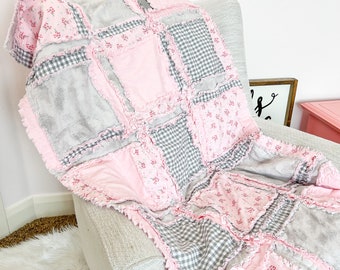 Baby Girl Quilts Pink Crib Bedding, Pink and Gray Baby Quilts, Toddler Bedding Girl Homemade Quilts for Girls