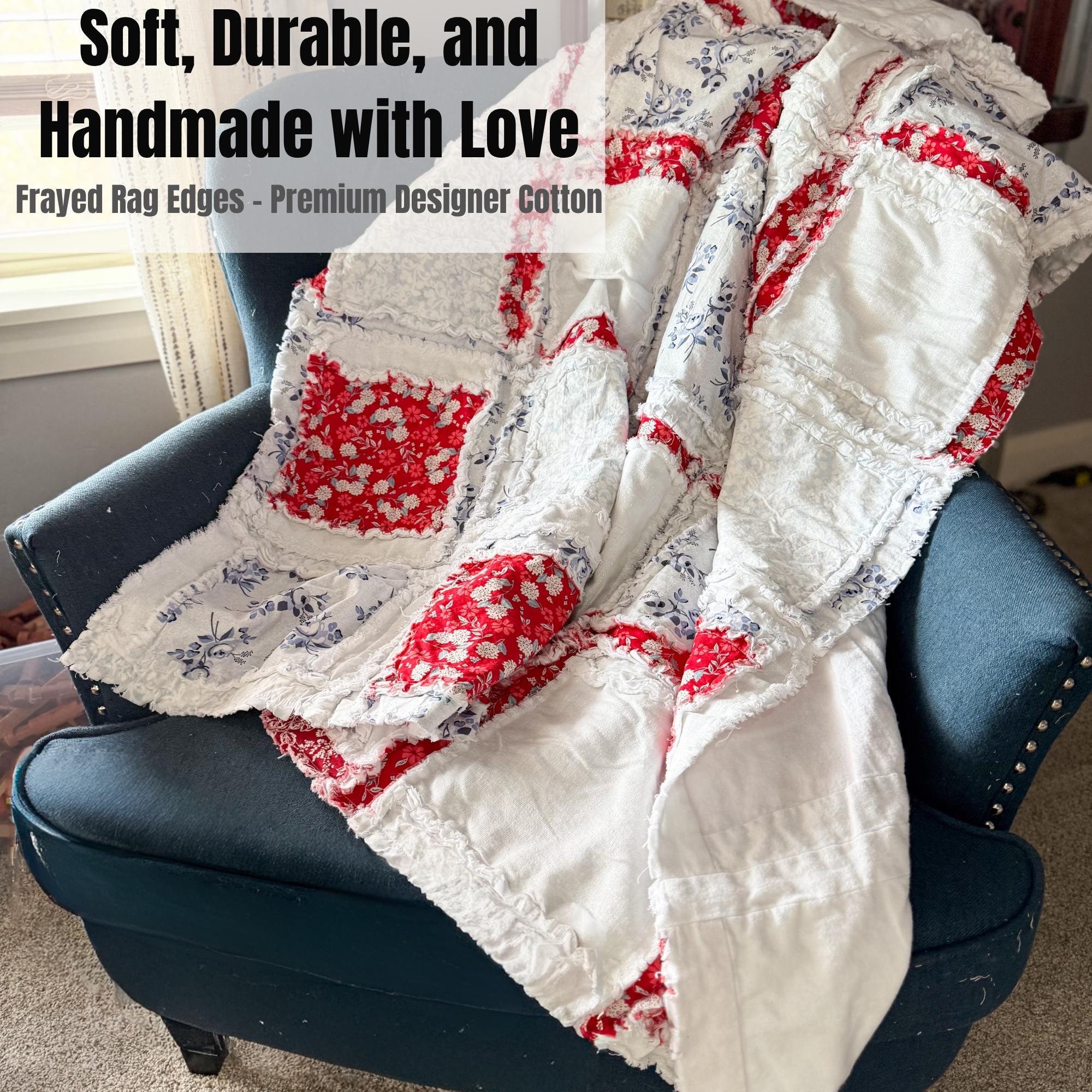 Patriotic Floral Rag Quilt | Red White Blue Patchwork Throw Blanket - Etsy