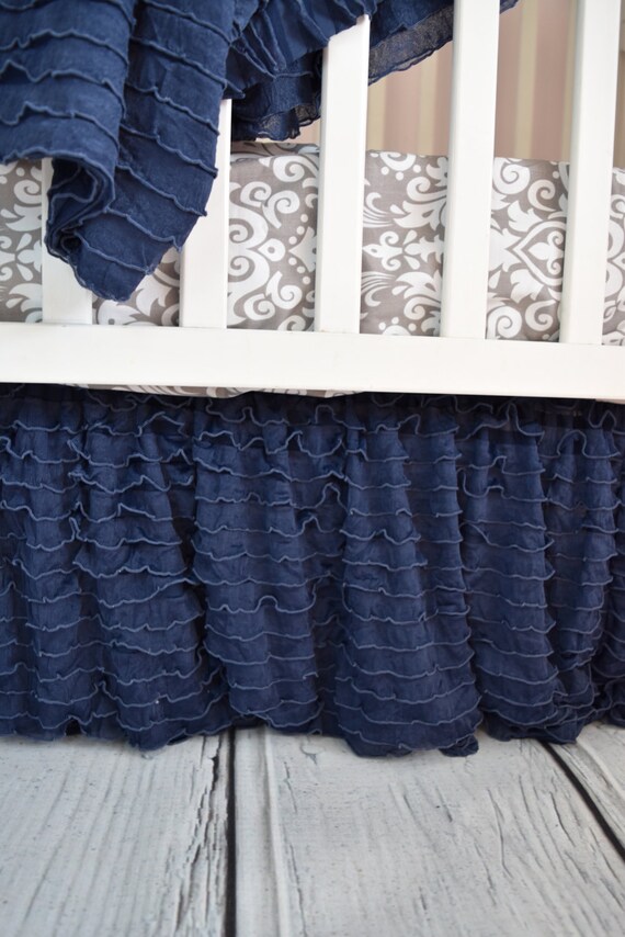 Navy Crib Skirt Navy Blue Crib Skirt Blue Crib Skirt Etsy