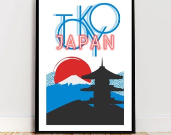 Impresión de arte de Japón, impresión de arte de Tokio, arte digital de viajes, arte de Tokio, arte de Japón, arte mural de Japón, impresión de viajes, decoración del hogar, arte mural imprimible