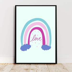 colorful rainbow art print, kids room decor, modern nursery art, playroom wall art, love art work, quote art print, colorful kids room art