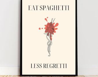 pasta digital art print, spaghetti wall art, aesthetic kitchen art, trendy kitchen decor, dining room art, printable art, pasta lover gift