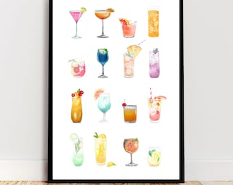cocktails art print, cocktail digitale kunst, bar auto print, cocktail muurkunst, bar decor, afdrukbare bar kunst, digitale kunst print, kunstcadeau