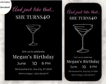 And Just Like That 40th Birthday Invitation | SATC Inspired Black Pink (Digital Download)