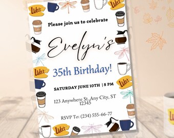 Gilmore Girls Birthday Invitation Template, Editable Canva Invite, Coffee Theme Party, Stars Hollow Birthday, Printable Digital Invite