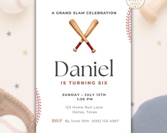 Baseball Birthday Invitation Template, Grand Slam Birthday Party Invite, Editable Baseball Invitation, Sports Birthday Celebration
