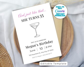 And Just Like That 35th Birthday Invitation, Editable Canva Template (Digital Download)