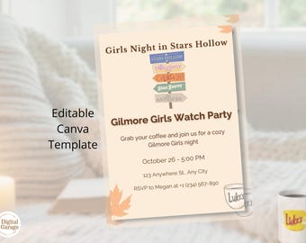 Gilmore Girls Invitation Editable Canva Template, Cozy Watch Party Invite, Gilmore Birthday Invitation, Girls Night Party, Instant Download