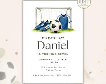 Soccer Birthday Invitation Template, Football Party Invite, Editable Soccer Birthday Invitation, Match Day Birthday Party