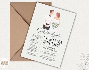 Invitación de Boda. Elegante. Minimalista. Invitación editable con Canva