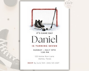 Hockey Birthday Invitation Template, Ice Hockey Party Invite, Editable Hockey Birthday Invitation, Sports Birthday Celebration