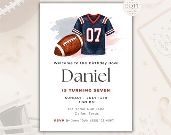 Football Birthday Invitation for Boys Editable, Football Party Invitation Template, Game Day Birthday Invite Canva Template