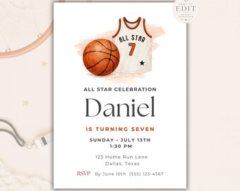 Basketball Birthday Invitation Template, All Star Basketball Party Invite, Editable Sports Birthday Invitation, Basketball Team Party