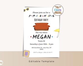 Friends Birthday Invitation, Editable Party Invite, Themed Template (Digital Download)