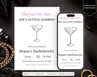 And Just Like That Bachelorette Invitation Template, Editable Canva Bridal Shower Invite (Instant Download)