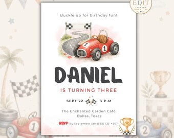Race Car Birthday Invitation Template, Race Track Birthday Party Invite, Editable Race Car Invitation, Fast One Birthday Party