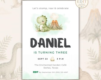 Dinosaur Birthday Invitation Template, Dino Birthday Party Invite, Editable Dinosaur Invitation, Jurassic Birthday Party, Toddler Boy