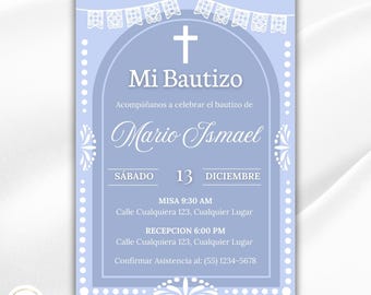 Invitación de Bautizo Cielito lindo .  Invitación editable con Canva
