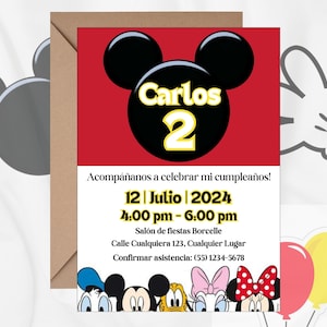 Mickey Mouse en vrienden Uitnodiging voor cumpleaños. Verjaardagsuitnodiging. Uitnodiging bewerkbaar met canvas