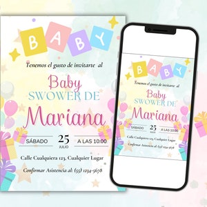 Babyparty-Einladung. Diseño bearbeitbar con Canva