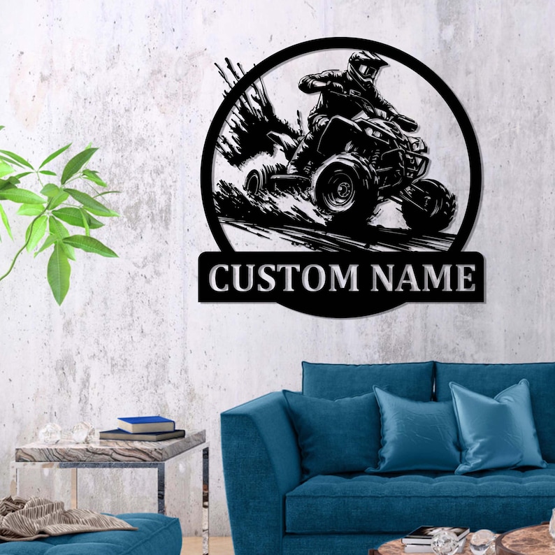 Custom ATV Rider Metal Wall Art LED Light, Personalized Quad Biker Name ...