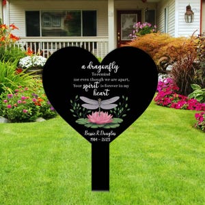 Custom Dragonfly Memorial Sign, Heart Shape Stake, Dragonfly Garden Tribute,Remembrance Yard Stake, Dragonfly Remembrance Sign,Memorial Gift