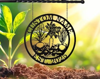 Personalized Metal Vegetable Garden Sign, Custom Garden Name Sign, Garden Wall Hanging,Outdoor Sign,Garden Decor,Gardener Gift,Gift for papa