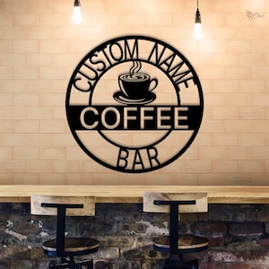 キッチン用パーソナライズコーヒーバーサイン | カスタムコーヒーデコレーション | カフェバーサイン | ギフトメタルウォールアート | コーヒー愛好家へのギフト | カフェショップサイン