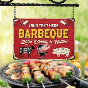 Custom BBQ Metal Sign, Chillin’ & Grillin’ Backyard Sign, Bbq decor gift, Grill master decor, Vintage Barbecue Wall, BBQ Decor, Gift for dad