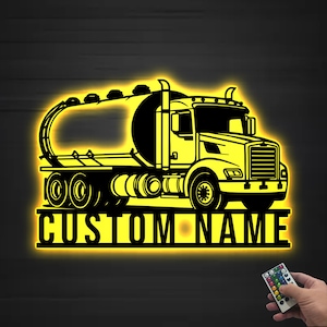 Custom Metal Tank Truck Driver Sign Led Lights, Truck Driver Gift, Tank Truck Metal Wall Decor, Birthday Gift, Garage Decor Gift for him