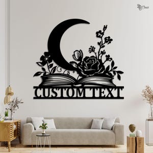 Personalized Book Nook Sign Metal Custom Book Lover Name Metal Sign Book with Flowers Metal Wall Art Book Lover Gift Book Study Room Decor