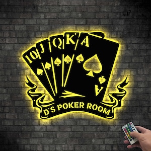 Personalized Poker Metal Wall Art LED Lights, Gift For Poker Lover, Poker Game Room Decor, Gamer Gift Custom Poker Cards Decor Gamer Gifts