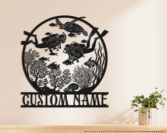 Custom Scuba Diver Sign Metal Wall Art, Scuba Diving Metal Sign, Personalized Scuba Diver Name Sign Gift Home, Scuba Diving Wall Decoration