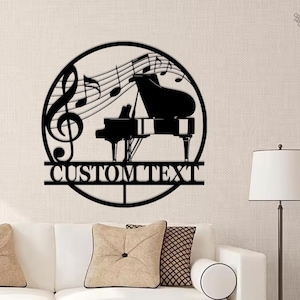 Mur en métal pour piano personnalisé, clé de sol et notes, cadeau musicien, cadeau pour papa, cadeau pianiste, enseigne de studio, cadeau professeur de musique, cadeau pour pianiste