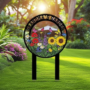 Personalized Garden Metal Sign With Stakes, Garden Name Sign, Custom Garden Flower Signs, Metal Yard Art, Housewarming Gift, Outdoor Decor