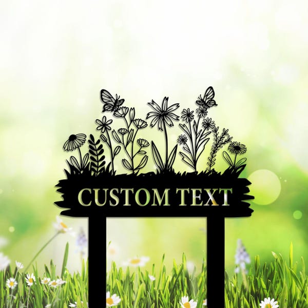 Custom Metal Garden Sign, Flower Sign with Stakes, Personalized Garden Name Sign, Lawn Signs, Outdoor Sign, Garden Decor, Gardening Gift