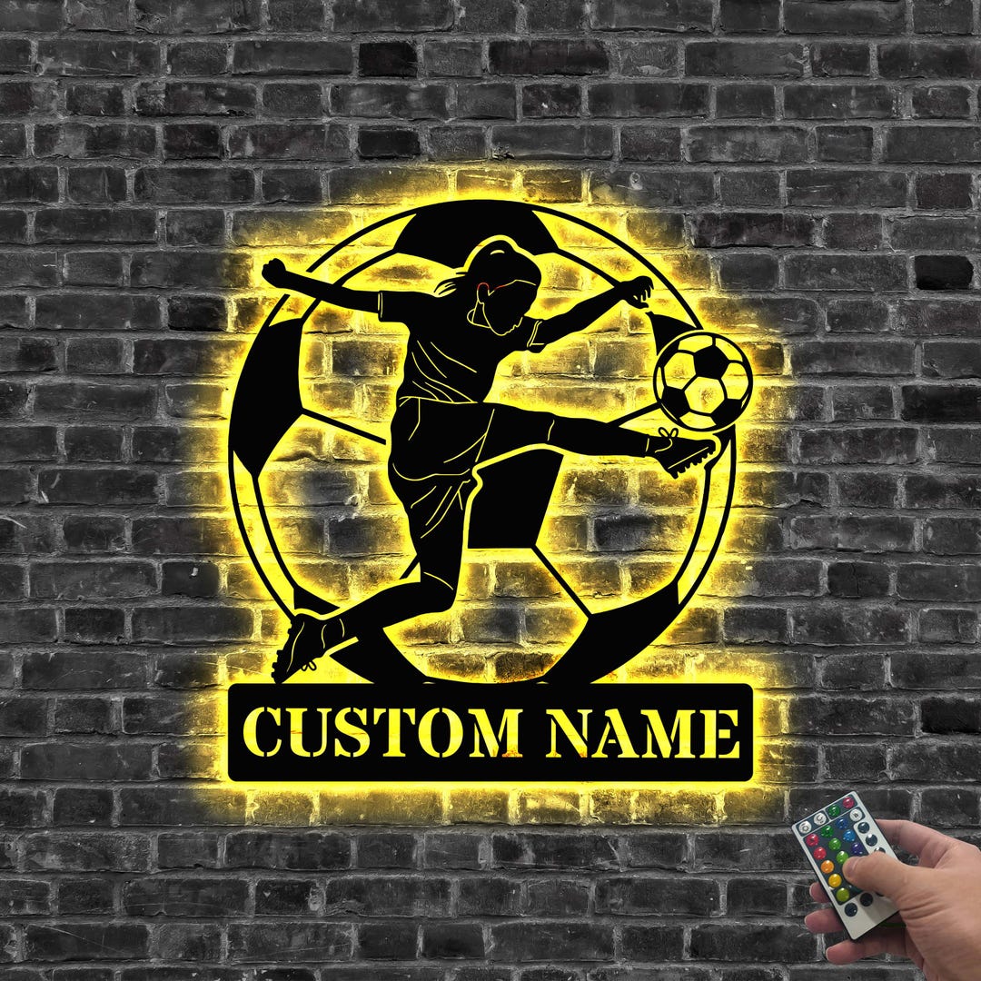 Personalized Female Soccer Metal Sign With Led Lights, Soccer Player ...