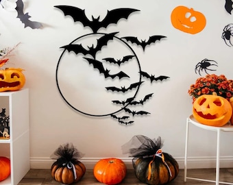 Pipistrello sulla luna, decorazione da parete in metallo, cartello horror di Halloween, decorazione di Halloween, decorazione da parete in stile gotico, decorazione da parete di Halloween, pipistrello, decorazione da parete in metallo