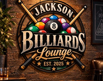 Custom Billiards Lounge Metal Sign, Personalized Family Name Pool Room Wall Art, Vintage 8 Ball Decor, Game Room Decor