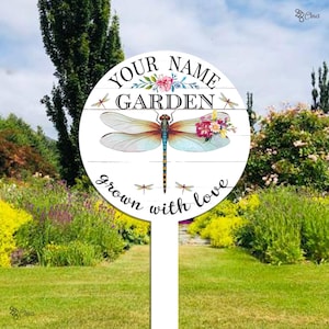 Personalized Dragonfly Garden Signs – Custom Metal Garden Stake for Flower Beds – Outdoor Yard Decoration & Gardening Gift, Dragonfly Signs